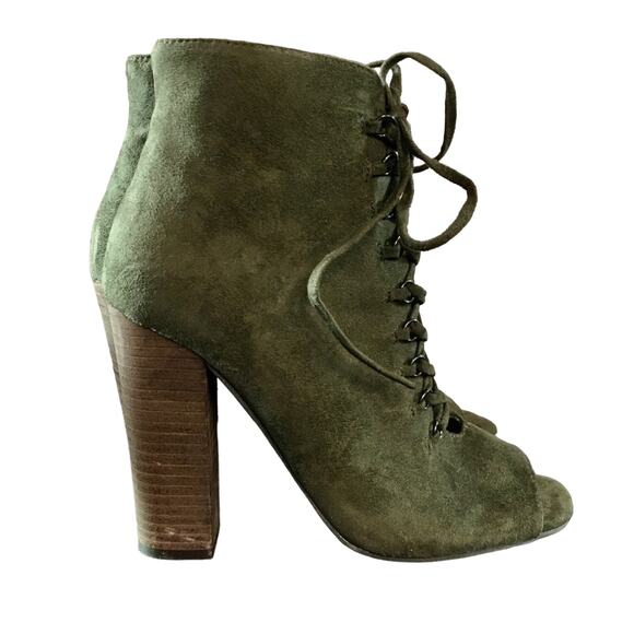 Suede Peep Toe Lace Up Booties - Picture 2 of 8